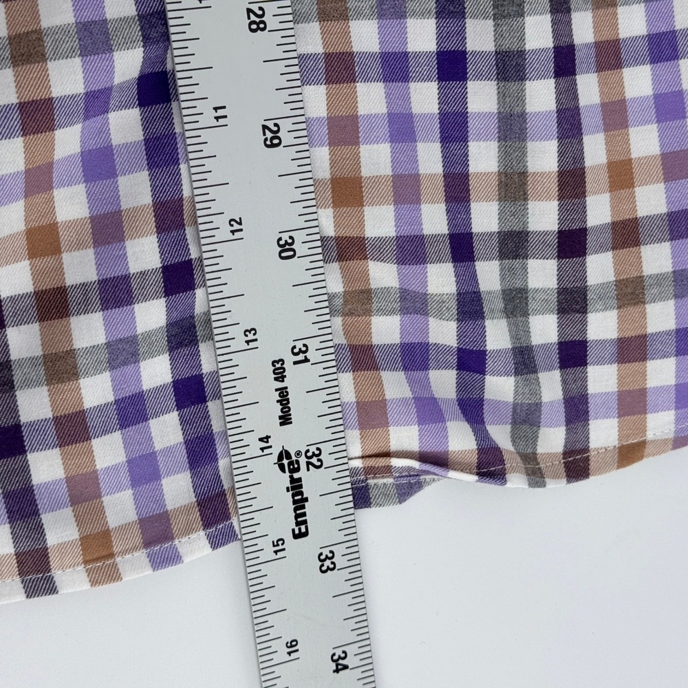 Orvis Country Twill Plaid Button Down Shirt Mens Large Purple Tan Made Portugal - Picture 9 of 16